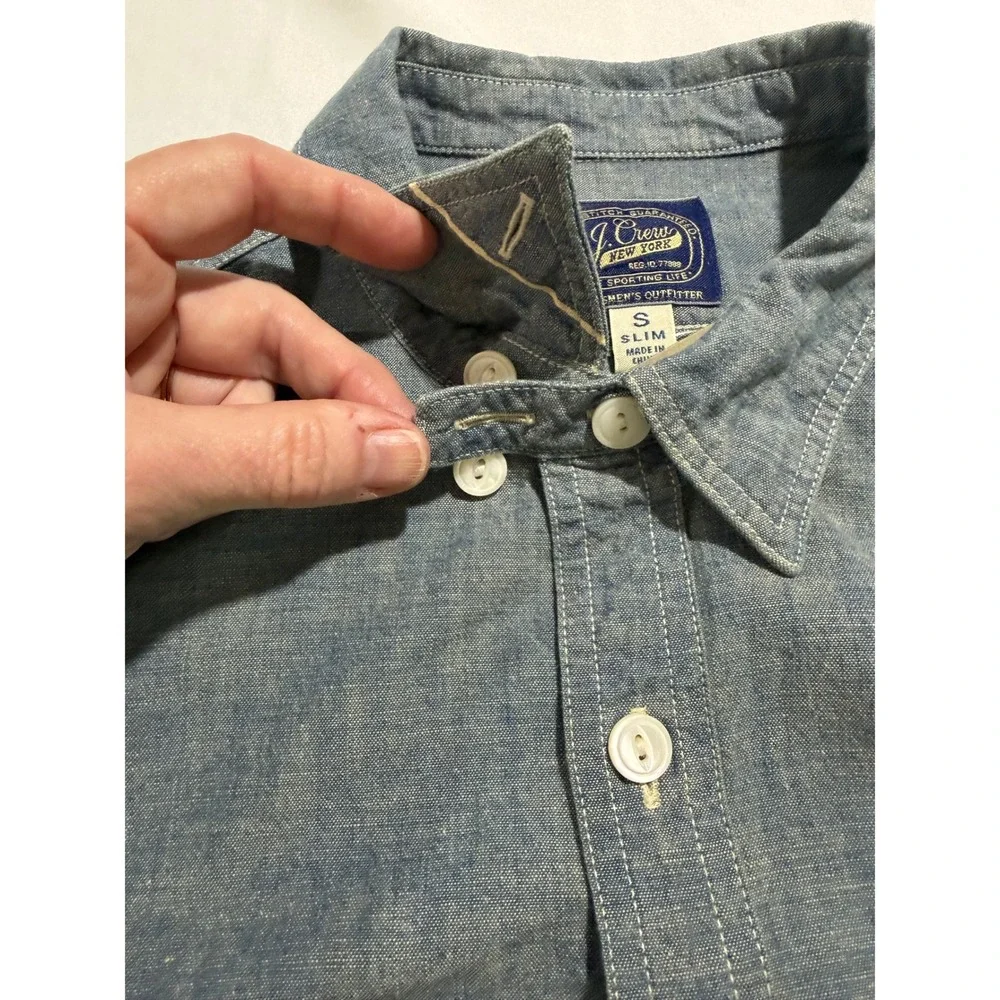 J.Crew Japanese Chambray Work Shirt Blue Slim Fit Button Front Men's S